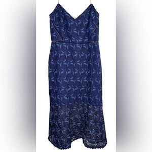 NWT Monique Lhuillier Blue Embroidered Lace Midi Dress Sz 12